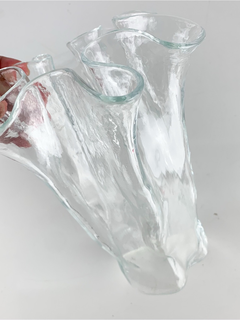 Vintage Muurla Finland Ruffled Folded Handkerchief Vase Clear Blown Art Glass